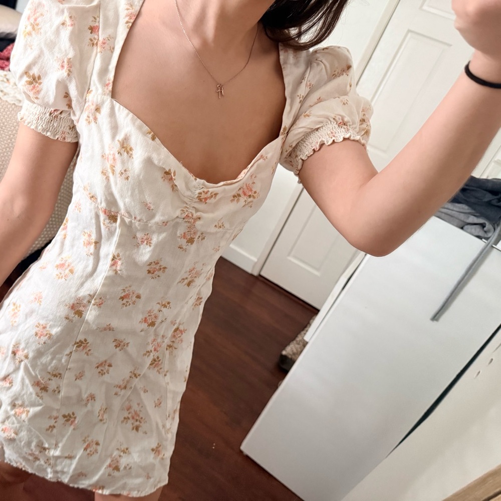 Reformation Cream Dress with Peach Floral Print